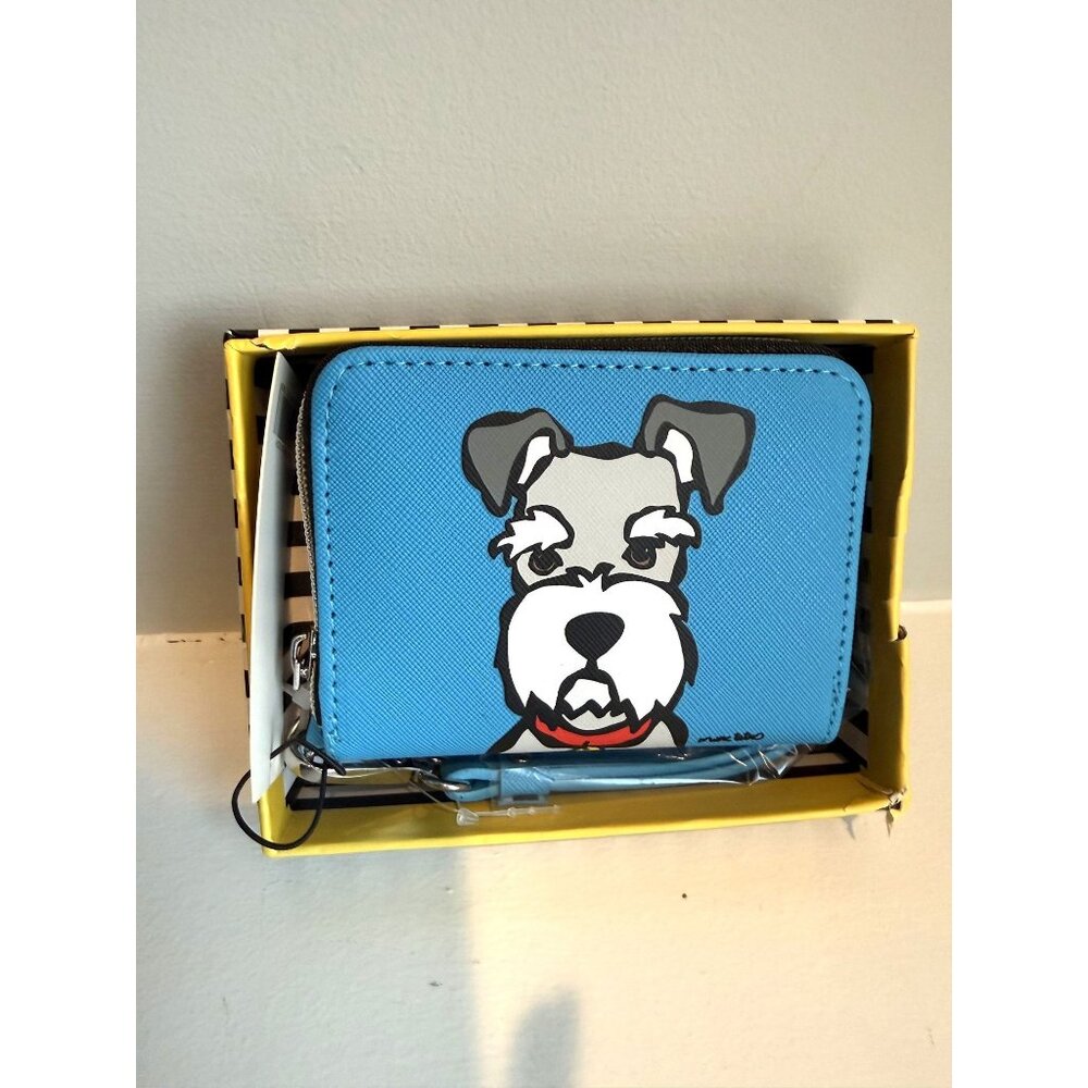 NWT Marc Tetro Schnauzer Dog Blue Zip Around Wallet Wristlet [jb]